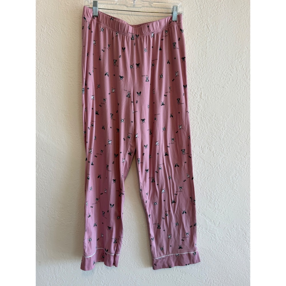 Rae Dunn Womens Pink Dog Print Pajama Pants Lounge Bottoms Size L WA52080-650